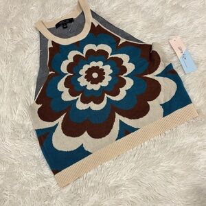 WITTY FOX M Groovy Psychedelic Crop Top Knit Y2K Inspire Flower NWT Large